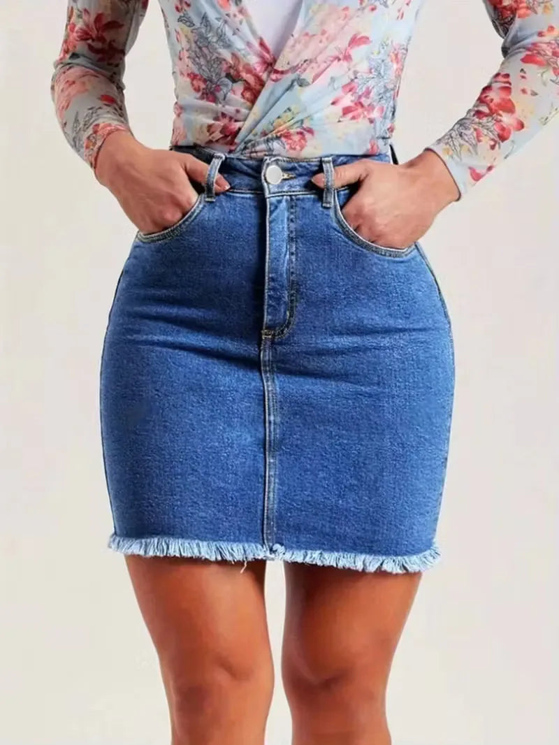 Denim skirt with high waist