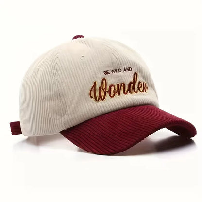 Corduroy baseball cap with embroidered letters