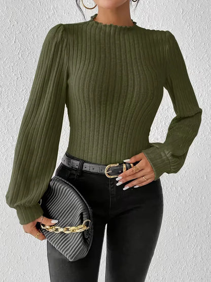 Rib-knit bodysuit with long sleeves