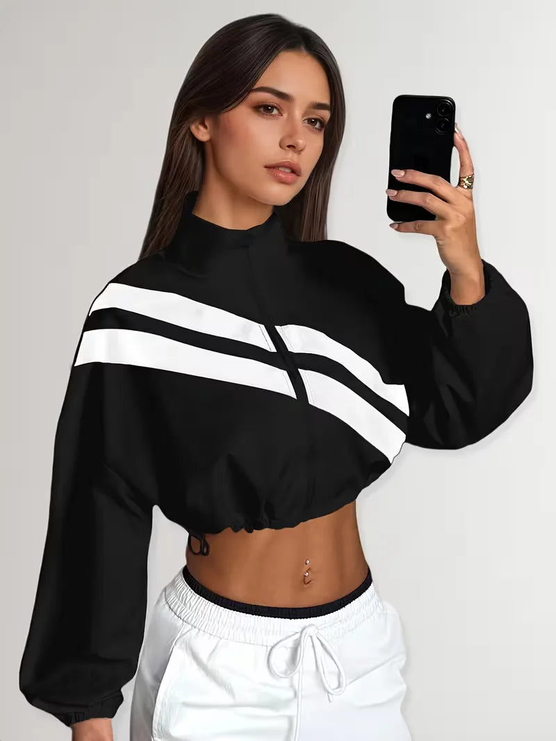 Track jacket with elastic cuffs