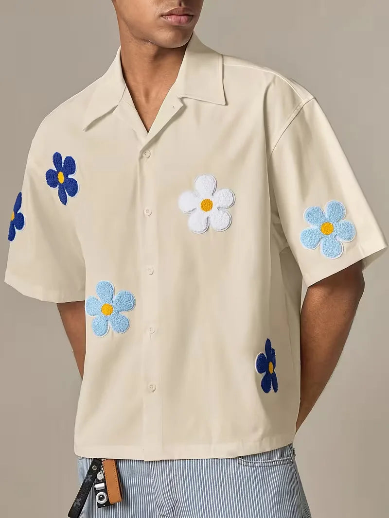 Short Sleeve Shirt with Flowers