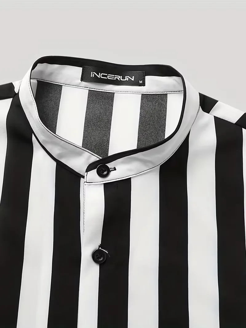 Short Sleeve Shirt with Vertical Stripes