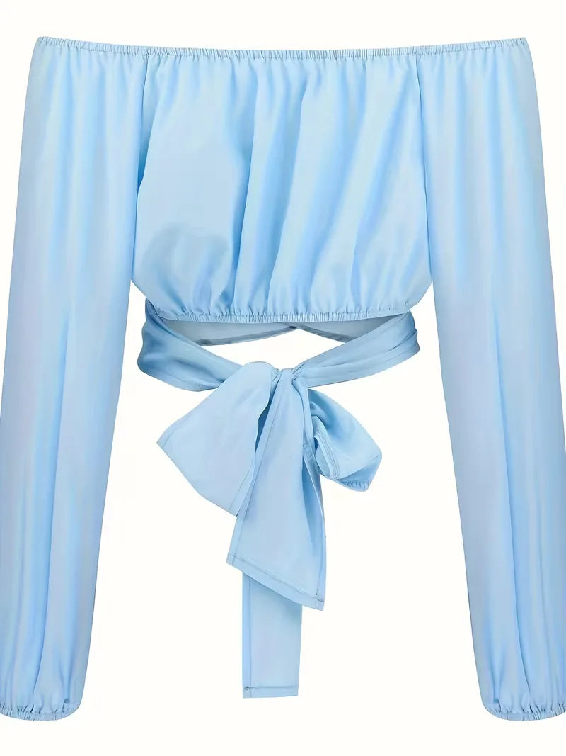 Off-shoulder blouse with bow