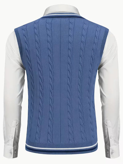 Sleeveless Knitted Waistcoat with V-Neck