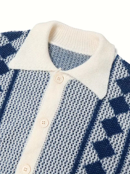 Cardigan with Buttons and Diamond Pattern