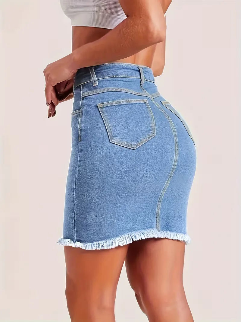 Denim skirt with high waist