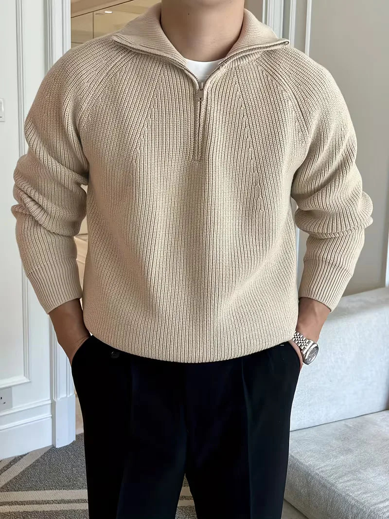 Zip-up jumper with ribbed texture