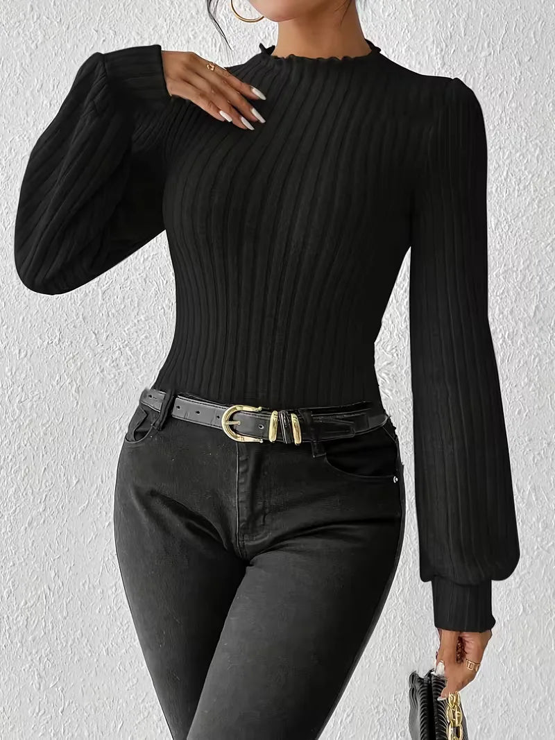 Rib-knit bodysuit with long sleeves