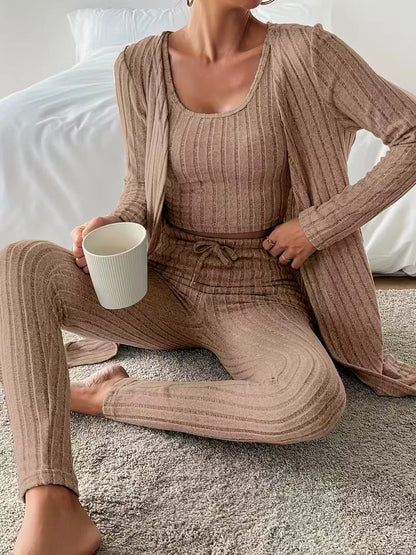 Three-piece set with cardigan