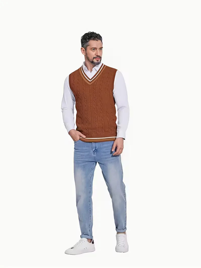 Sleeveless Knitted Waistcoat with V-Neck