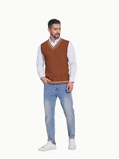 Sleeveless Knitted Waistcoat with V-Neck