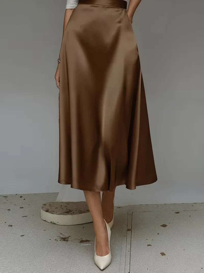 Satin Midi Skirt with High Waist