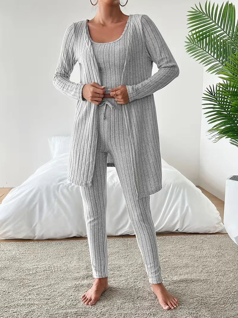 Three-piece set with cardigan