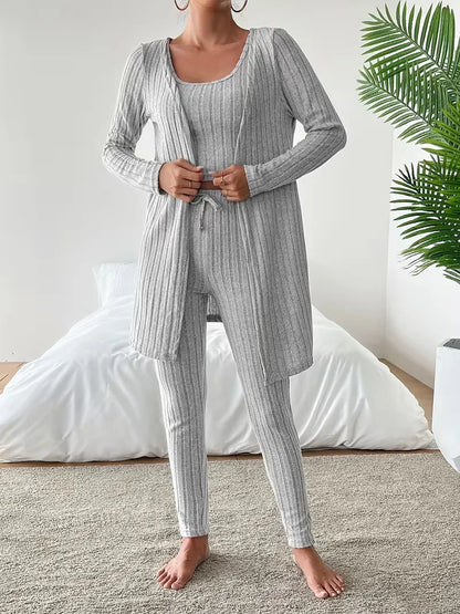 Three-piece set with cardigan