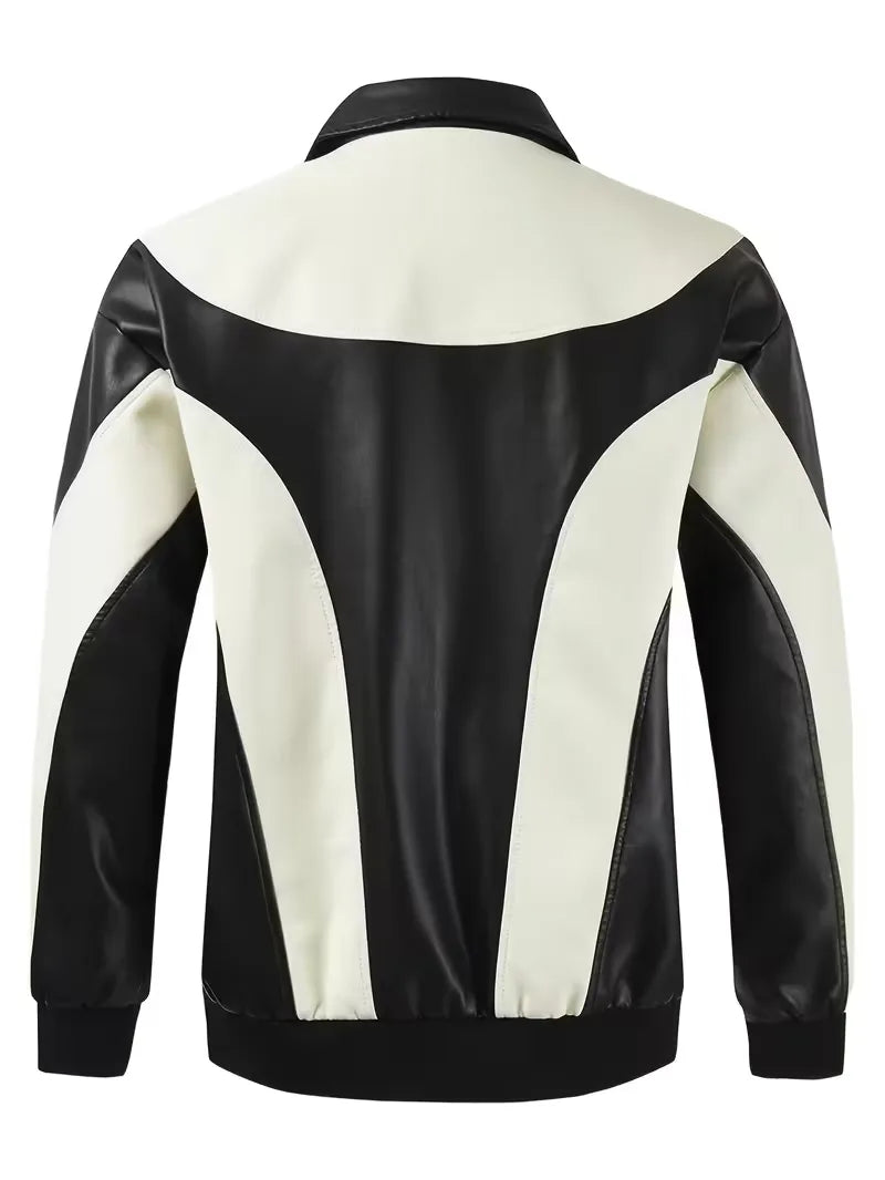 Leather jackets with colour block pattern