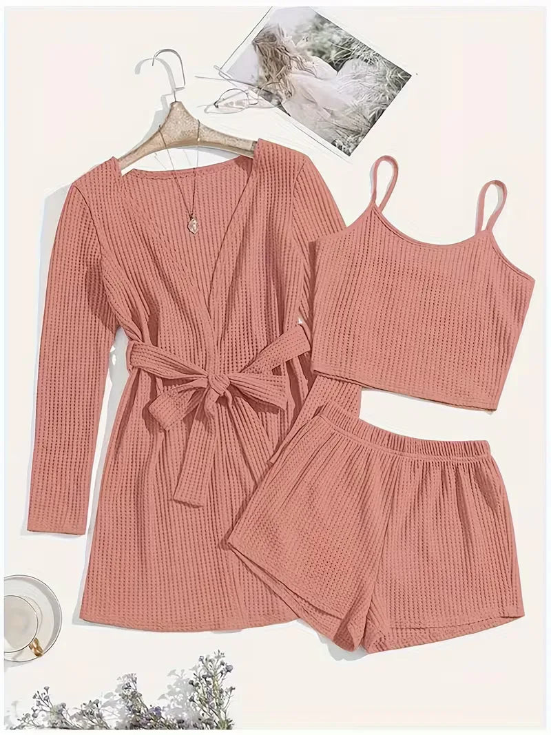 Three-piece set with waffle texture