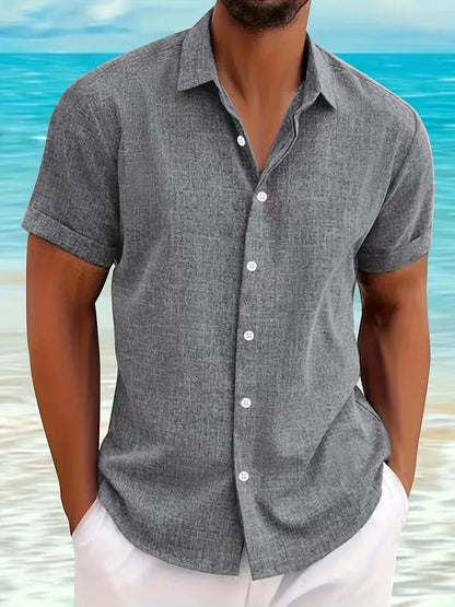 Regular fit short-sleeved shirt with V-neck