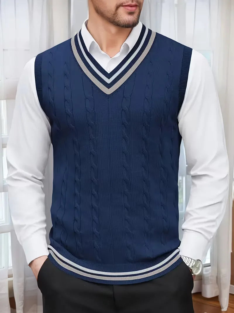 Sleeveless Knitted Waistcoat with V-Neck