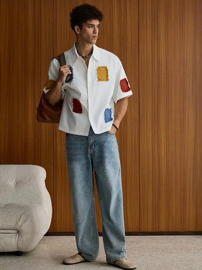 Short Sleeve Shirt with Patchwork
