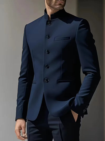 Slim Fit Blazer with Mandarin Collar