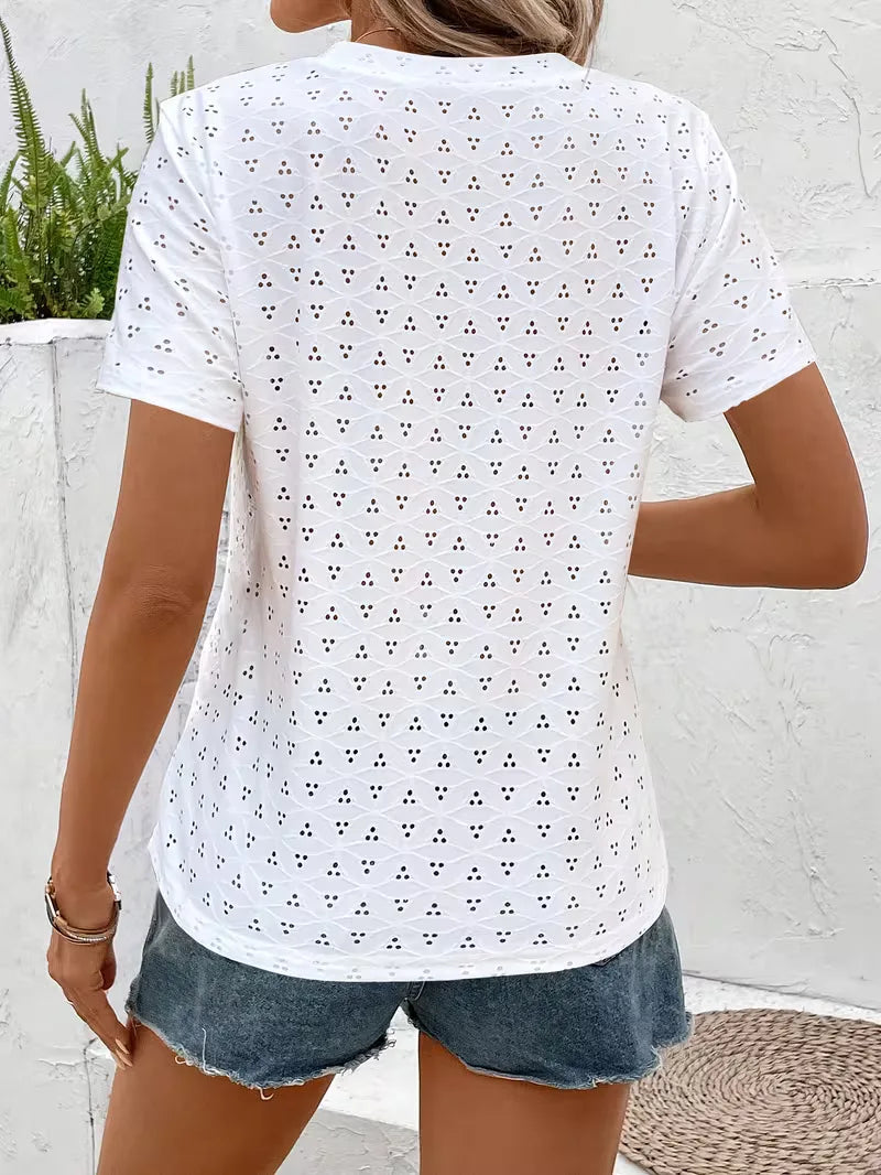 T-shirt with eyelet pattern