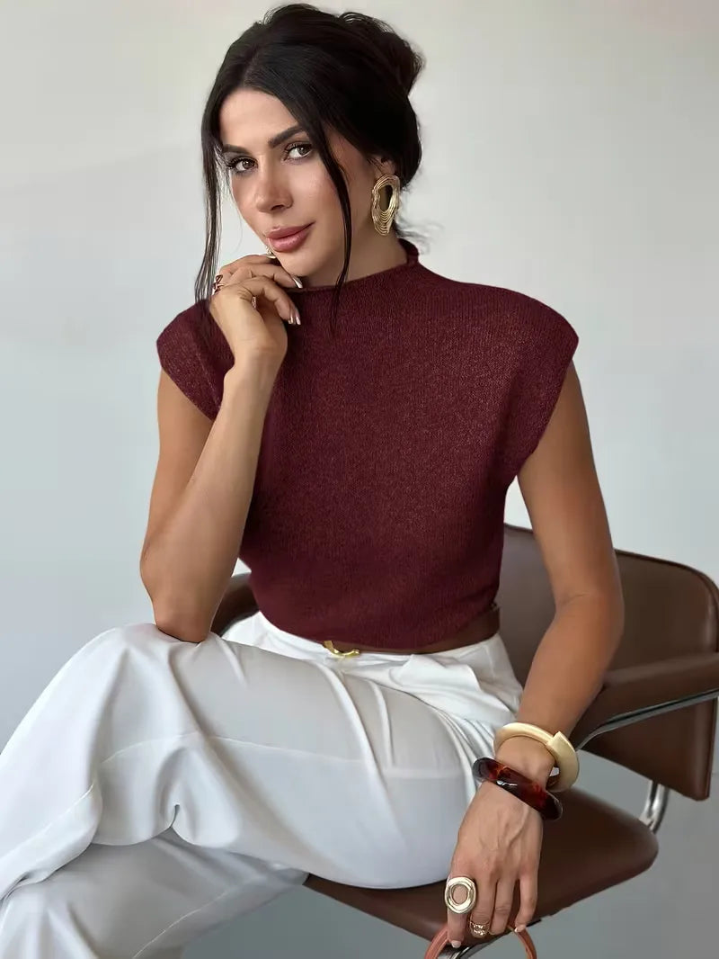 Sleeveless Vest with Mock Neck