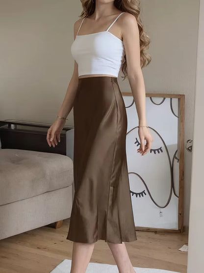 Satin Skirt with High Split