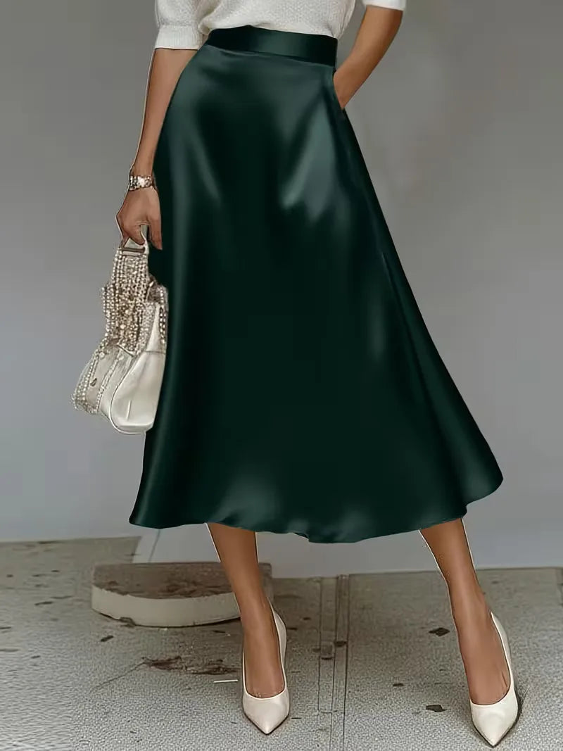 Satin Midi Skirt with High Waist