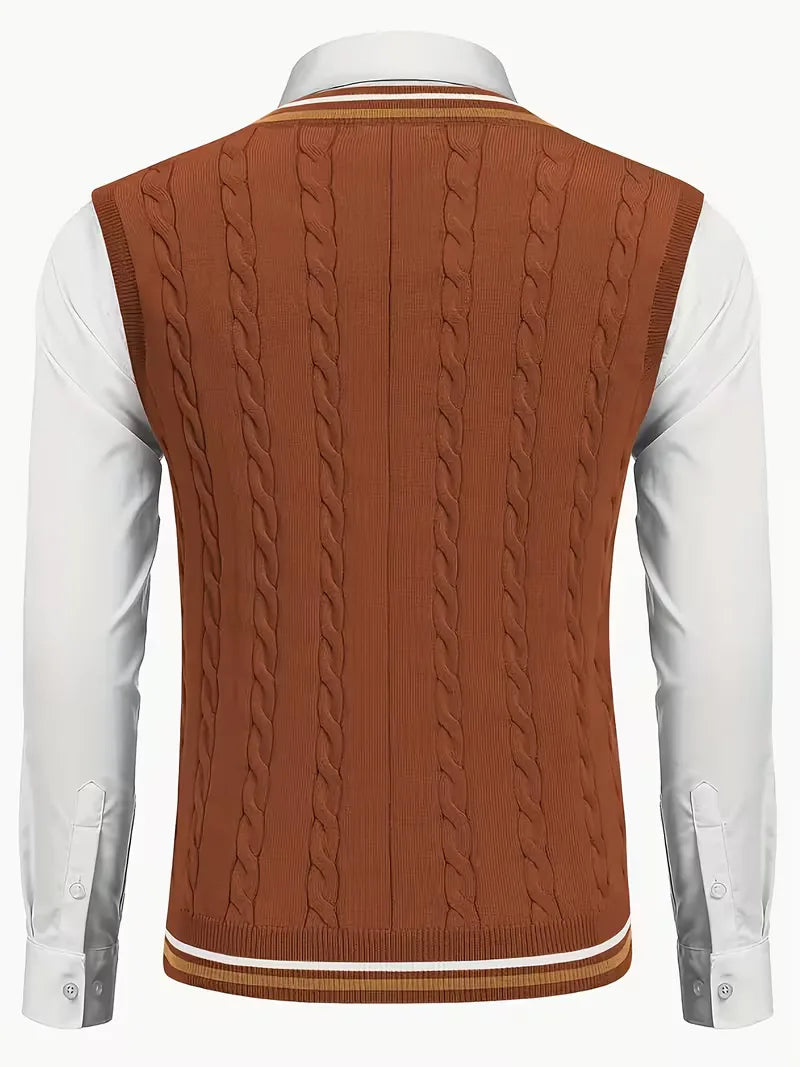 Sleeveless Knitted Waistcoat with V-Neck