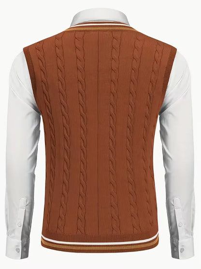 Sleeveless Knitted Waistcoat with V-Neck
