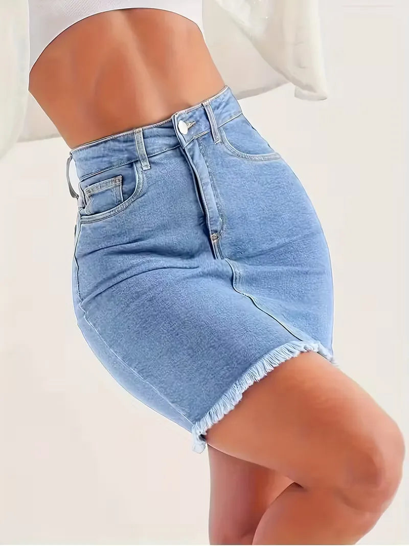 Denim skirt with high waist