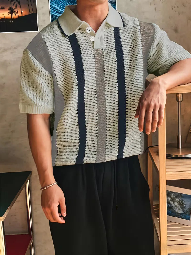 Polo with V-neck and short sleeves