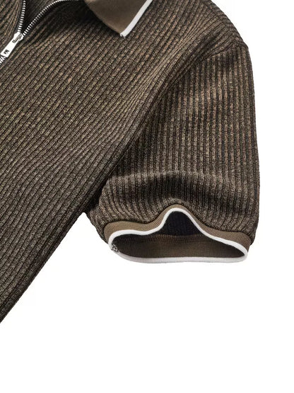 Polo with Zip Collar and Ribbed Texture