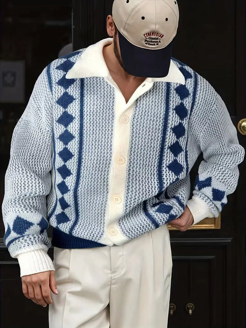 Cardigan with Buttons and Diamond Pattern