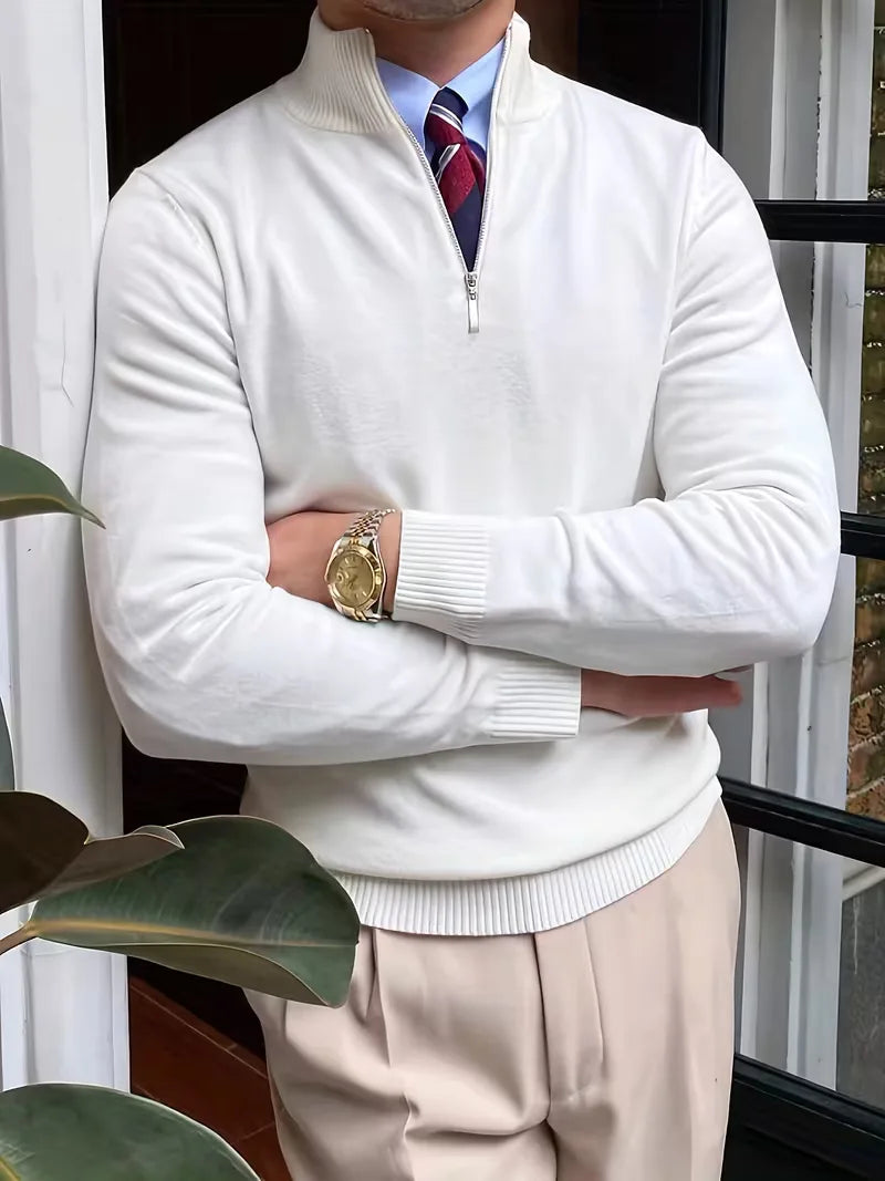 Sweater with Collar and Half-Zip