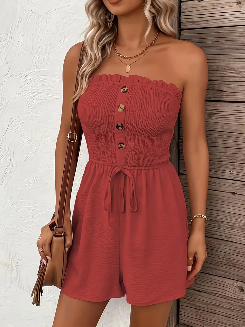 Strapless playsuit with wide legs