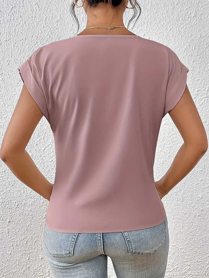 V-neck T-shirt with Draped Front