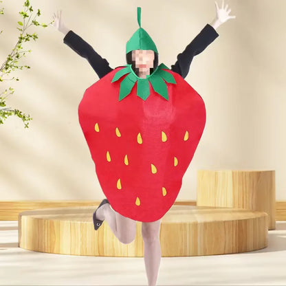 Strawberry costume with green leaves and headpiece for carnival