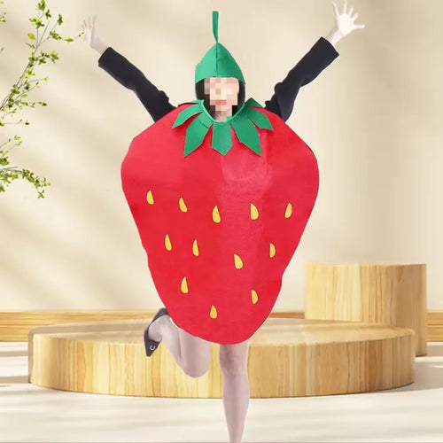 Strawberry costume with green leaves and headpiece for carnival