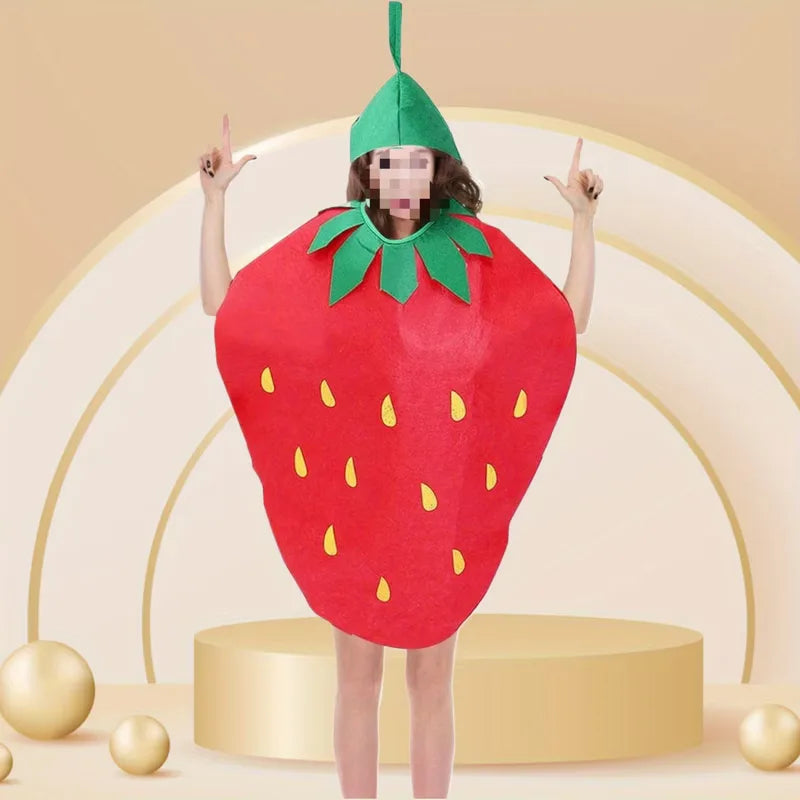Strawberry costume with green leaves and headpiece for carnival