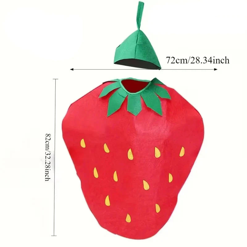 Strawberry costume with green leaves and headpiece for carnival