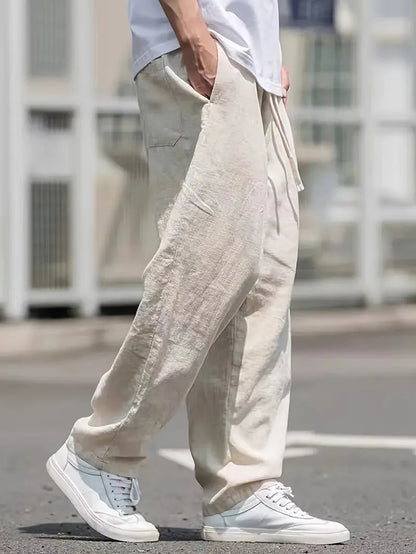 Baggy linen trousers with elastic waistband