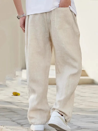 Baggy linen trousers with elastic waistband