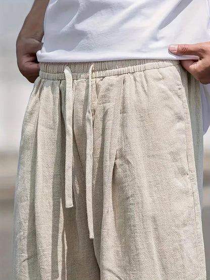 Baggy linen trousers with elastic waistband