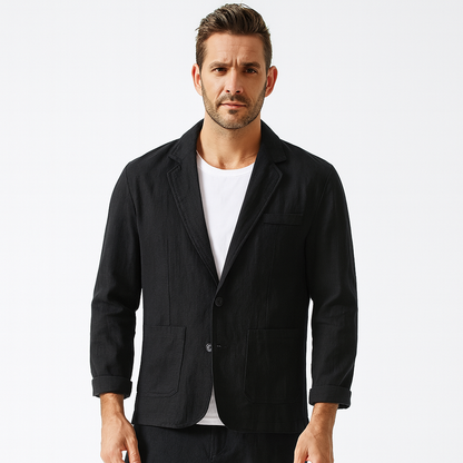Blazer with Notched Lapel and Rolled Sleeves