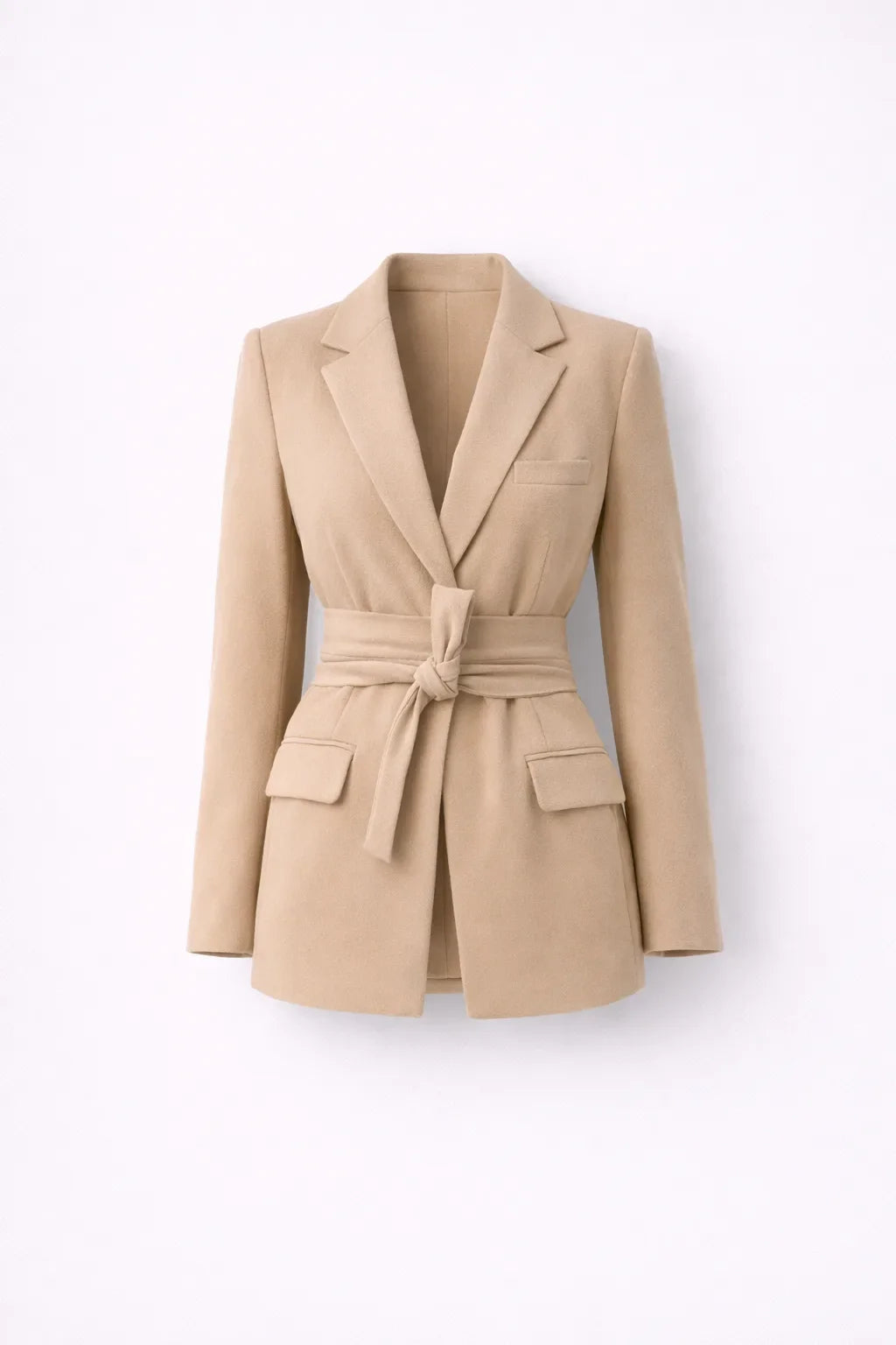 Blazer with Tie Belt and Deep V-Neck