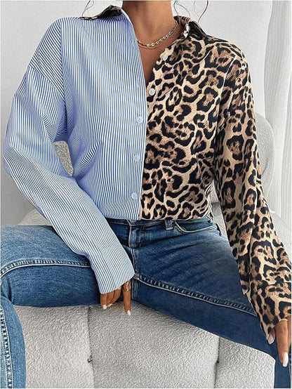 Blouse with colour block design and long sleeves