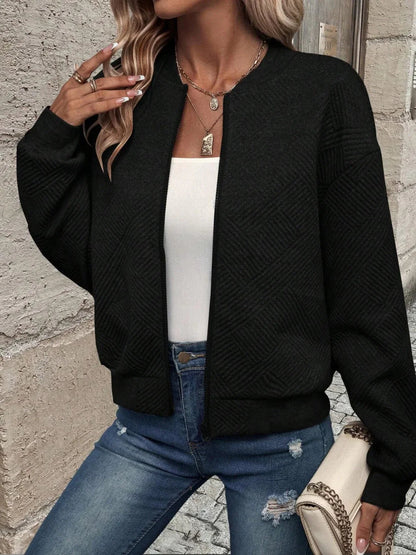 Bomber jacket with geometric pattern and round neck