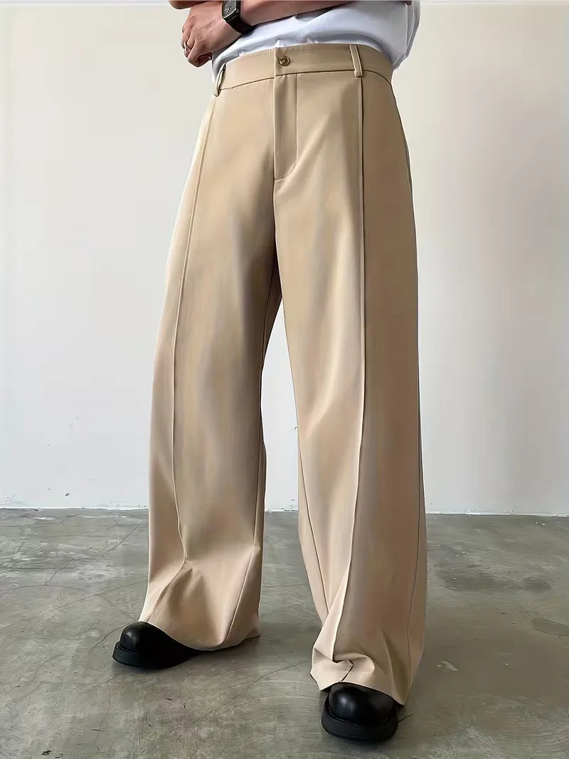 Pleated Design Trousers with Loose Straight Leg