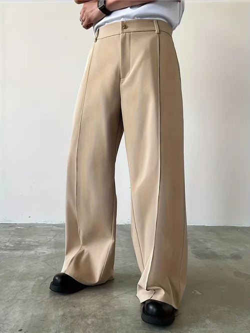 Pleated Design Trousers with Loose Straight Leg
